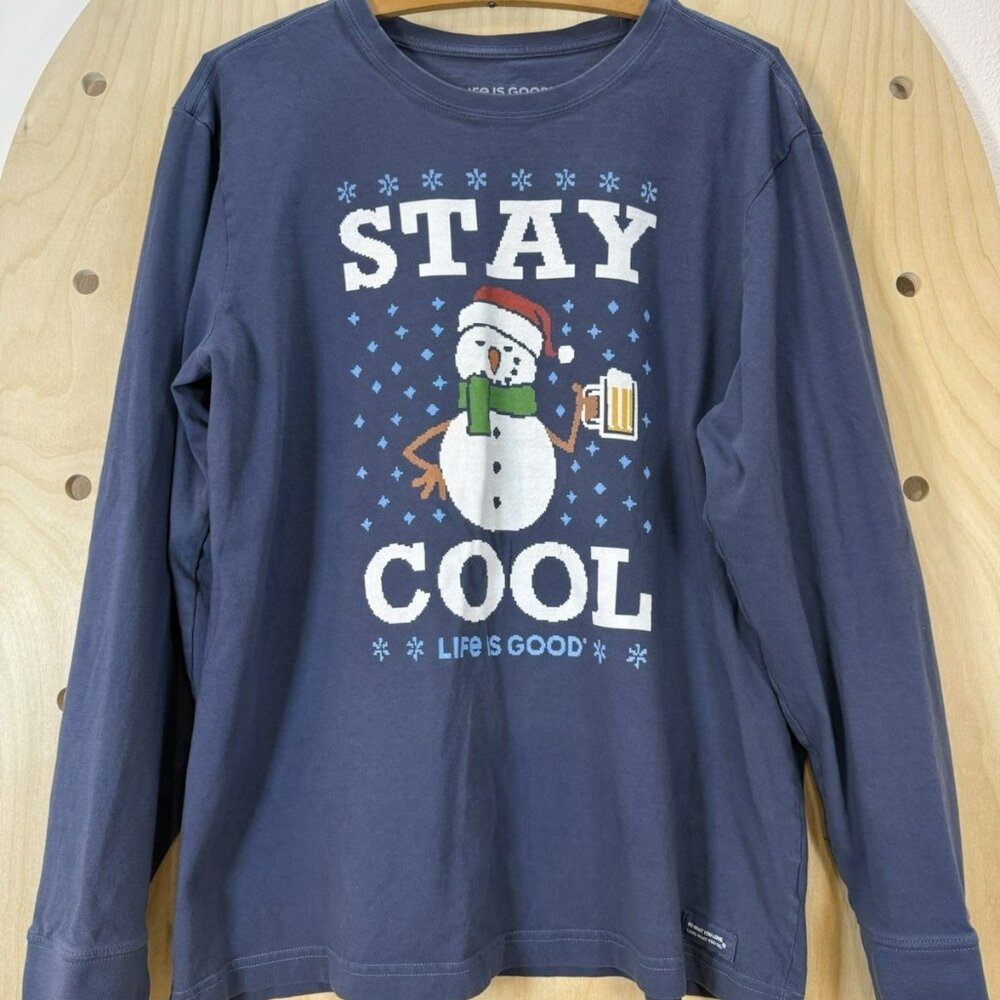 Life is Good Mens L Navy Crusher Holiday Beer Stay Cool Long Sleeve Shirt - Picture 3 of 13